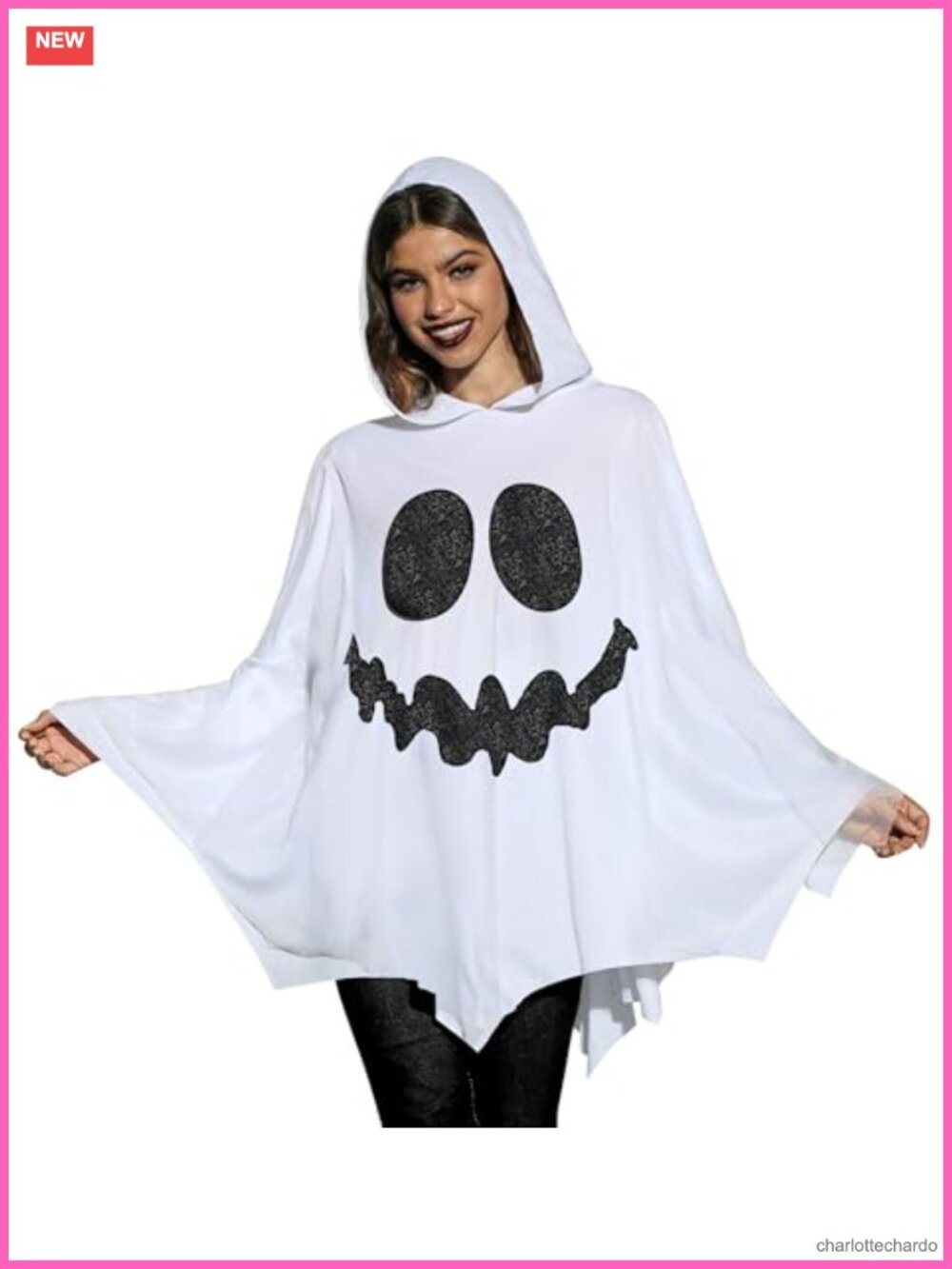 Women Ghost Face Hooded Poncho Halloween Costume Lightweight Polyester Spandex